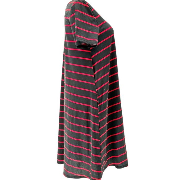 LuLaRoe Jessie Swing Dress Womens XL Black w Red Stripes SS Side Pockets Soft - Picture 7 of 9